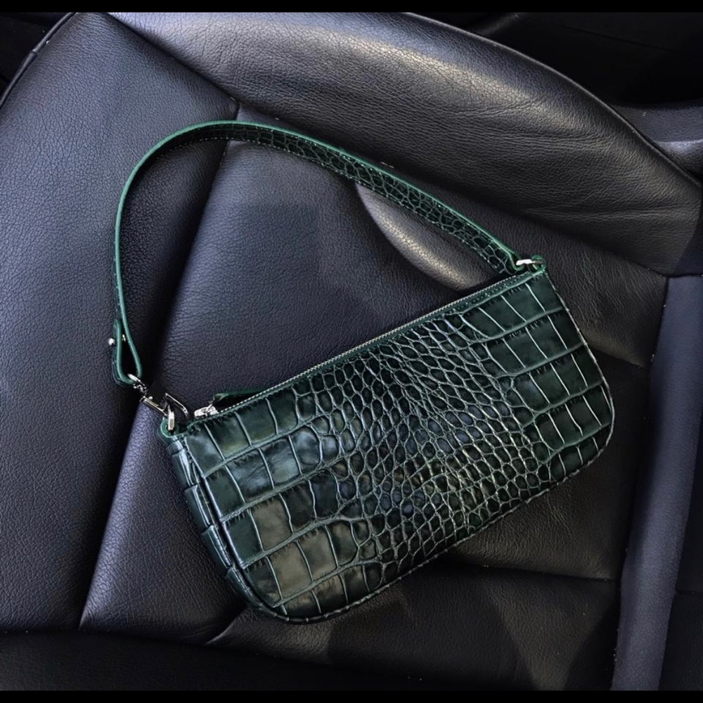 By Far Dark Green Croc Leather Rachel Bag